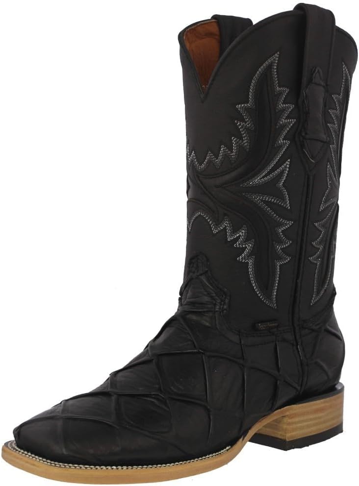 

Мужские черные вестерн-бутсы Texas Legacy с кожаным верхом и принтом рыбы пиараруку, квадратный носок