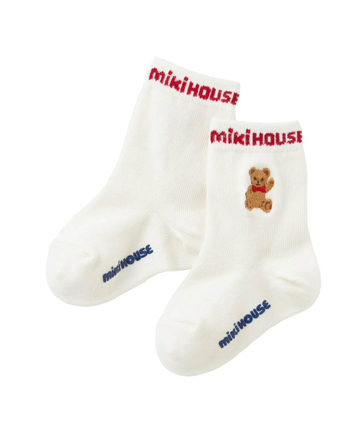 Носки Miki House Bear с вышивкой, белые