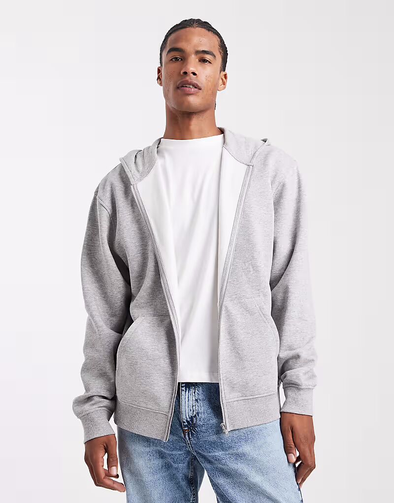 

Свободная толстовка с капюшоном на молнии, серый меланж Asos Design