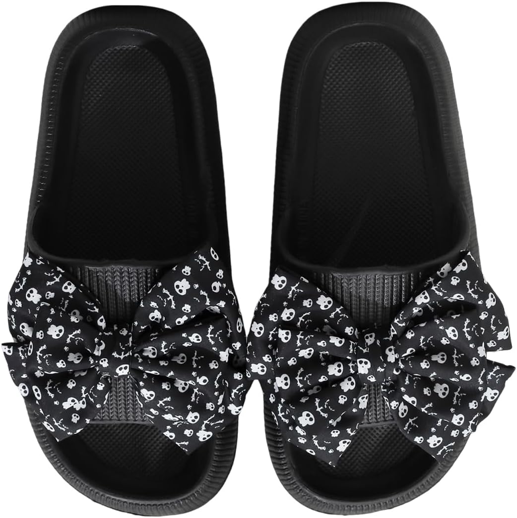 

Женские и мужские слайдеры WIRETRAN Cloud, шлепанцы для душа, быстросохнущие, с открытым носком, мягкие и удобные, с толстой подошвой, для дома и улицы, пляжные слайдеры, Bow Skull