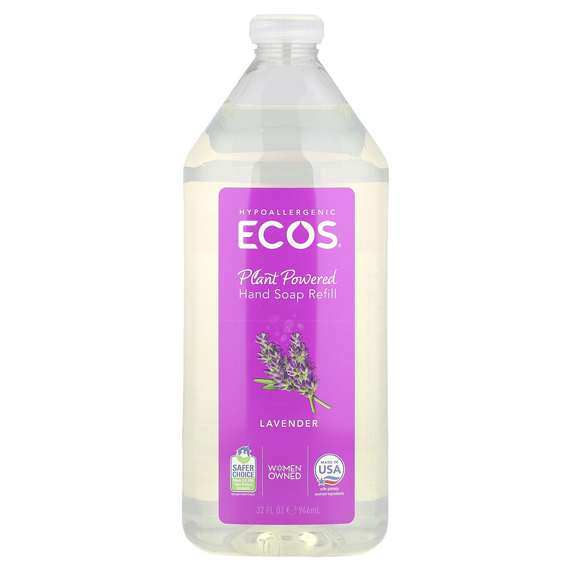 

Earth Friendly Products, Ecos, запасное мыло для рук на растительной основе, лаванда, 946 мл (32 жидк. Унции)