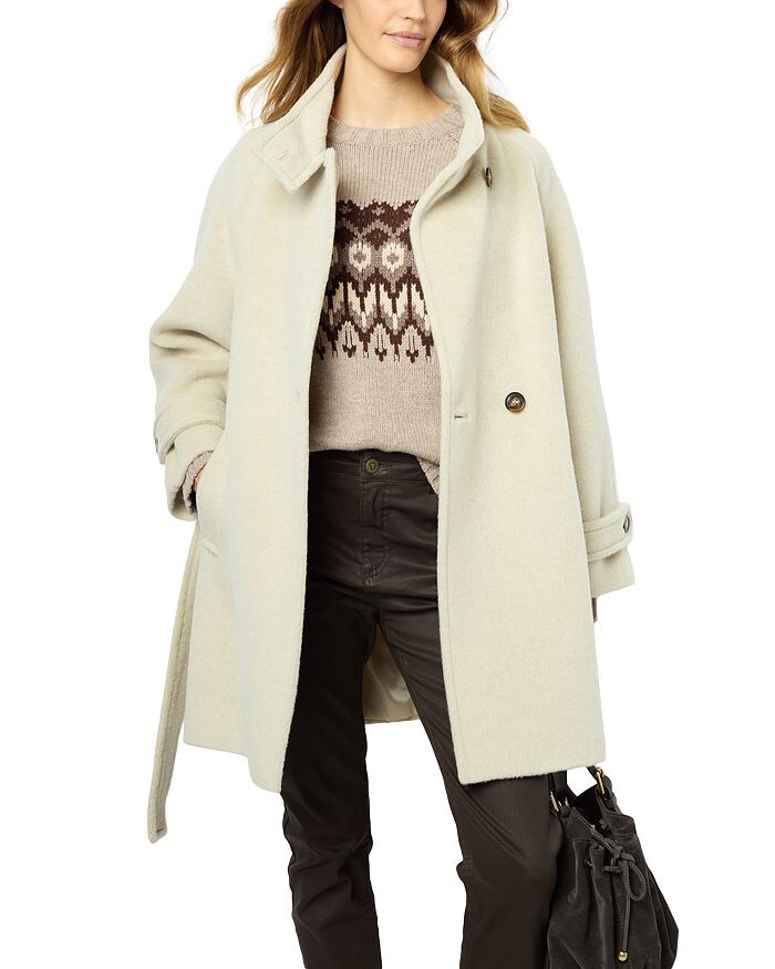 

Gerard Darel Louise Двубортное шерстяное пальто с поясом, слоновая кость/кремовый