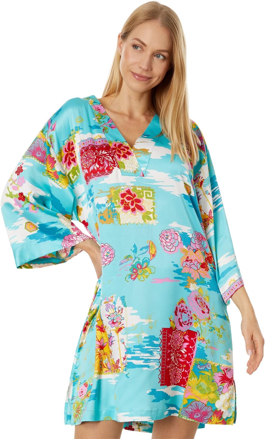 

Ночная рубашка N by Natori Pacifica V-Neck Sleepshirt, цвет Pacific Teal Multi