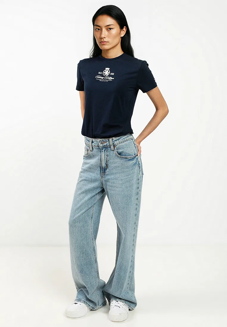 Футболка, слим, с коротким рукавом, Tommy Hilfiger, темно-синий — фото 4