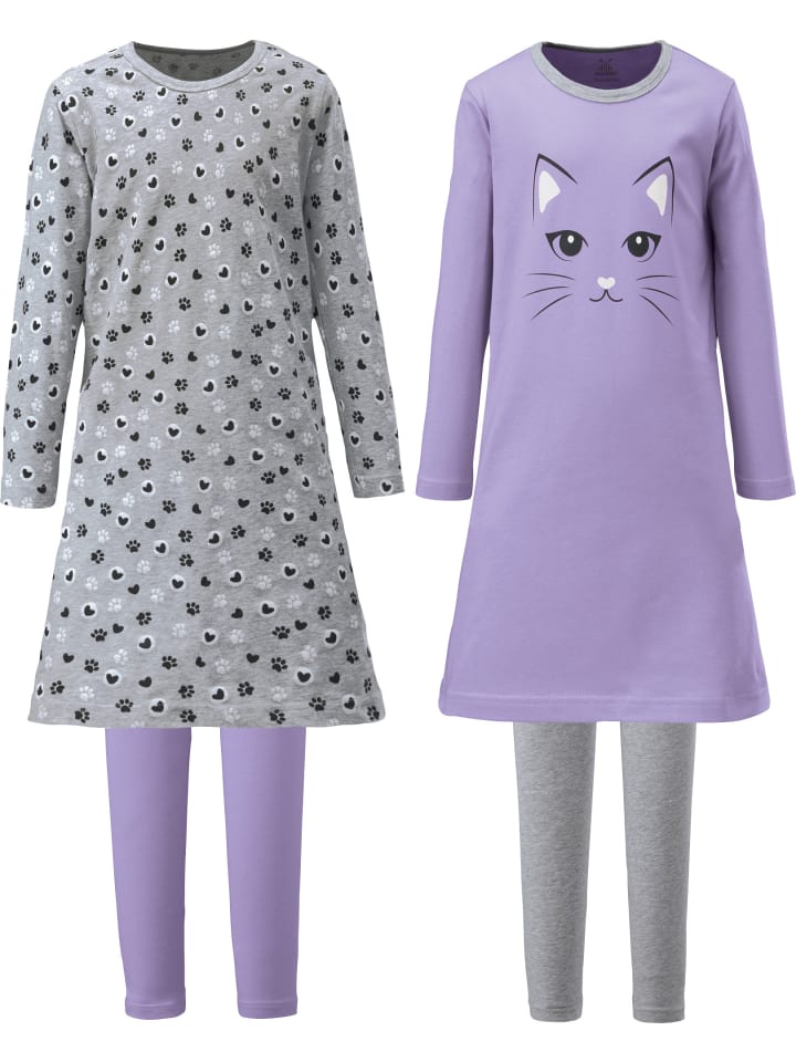 

Детская ночная рубашка из одинарного трикотажа с леггинсами, 2 шт., цвет меланж сиреневый/серый Erwin Müller