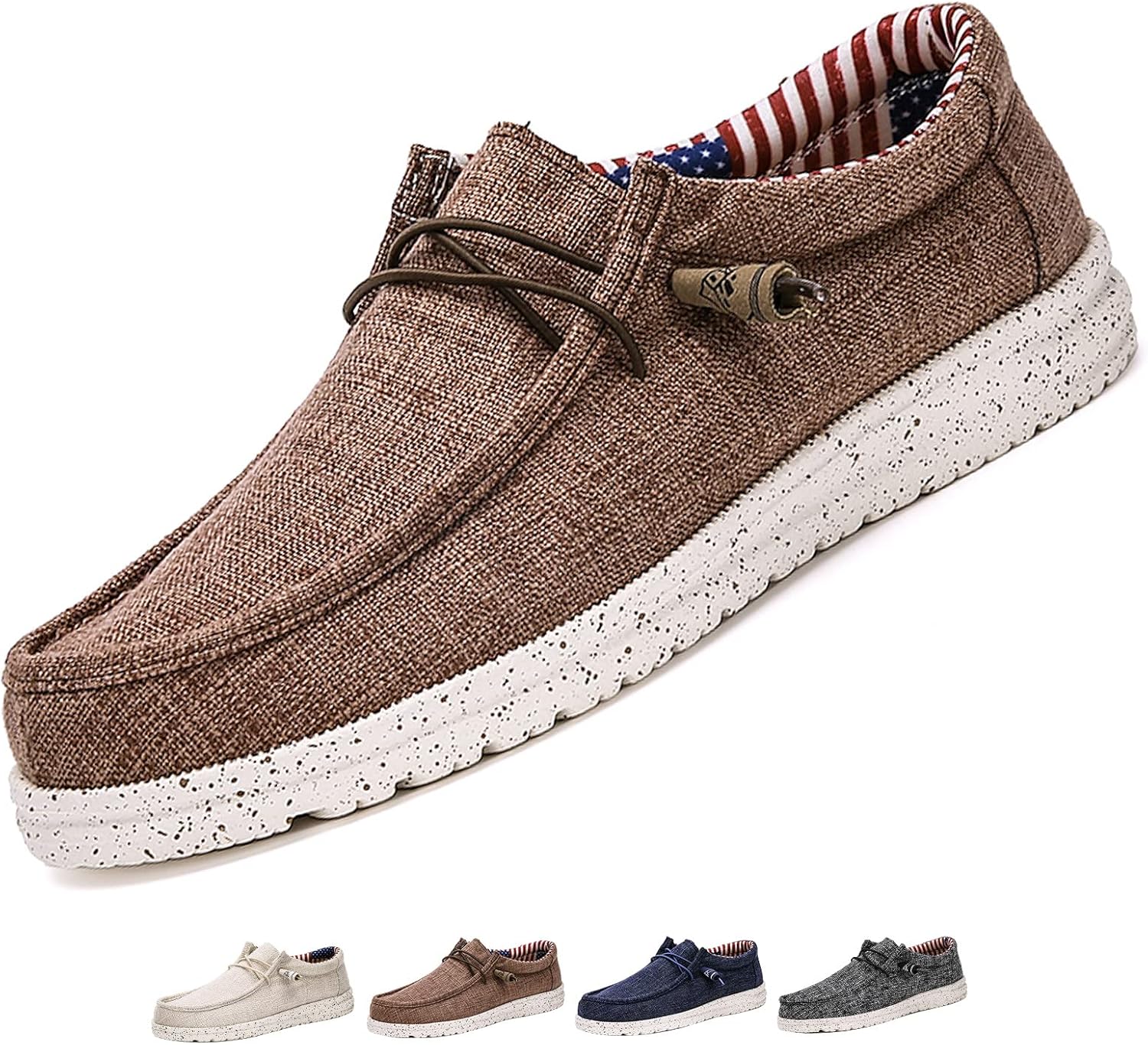 

Мужские слипоны из холщовой ткани с шнуровкой, повседневные удобные туфли с мягкой подошвой для вождения и ходьбы, легкие дышащие и прогулочные лодочные туфли Optigard, коричневый