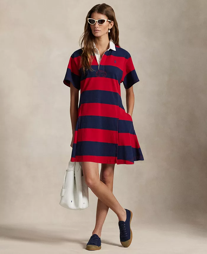 

Женское платье-регби из хлопкового джерси в полоску Polo Ralph Lauren, красный
