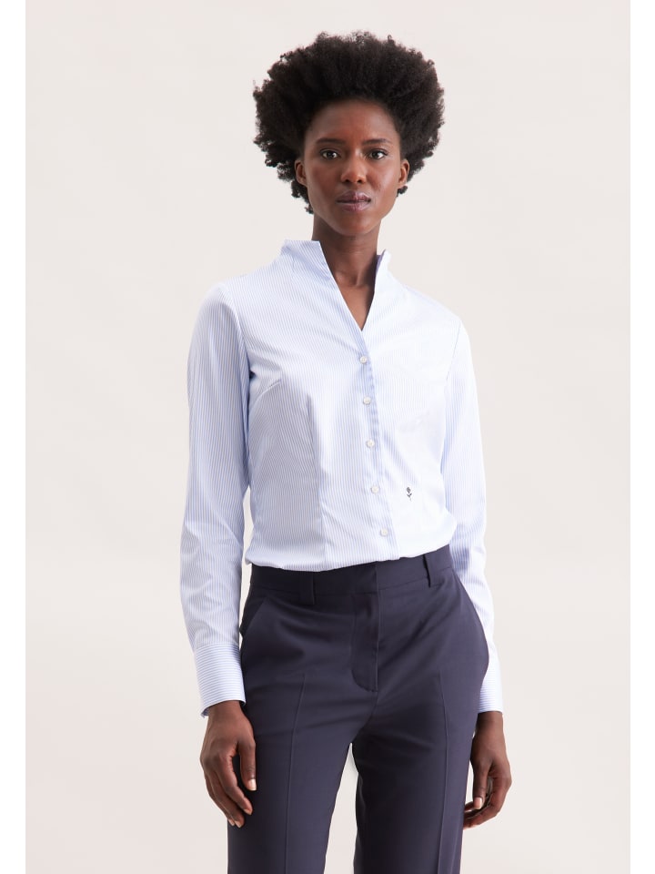 

Приталенная блузка с воротником-стойкой светло-голубого цвета Seidensticker