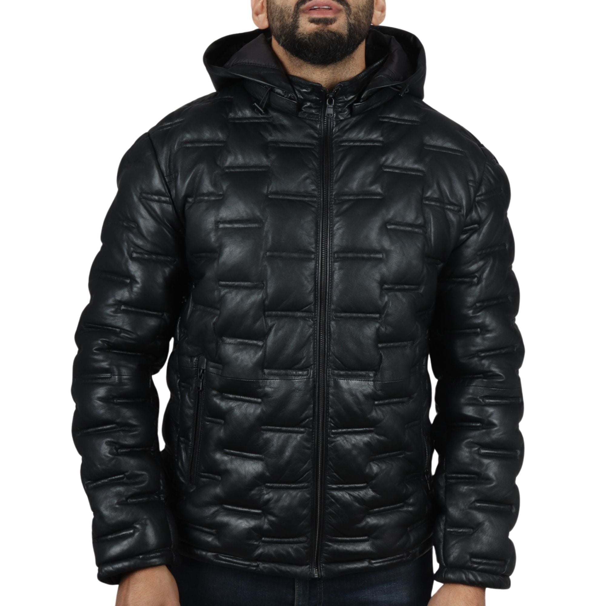 

Стеганая куртка из натуральной кожи с капюшоном TruClothing, черный