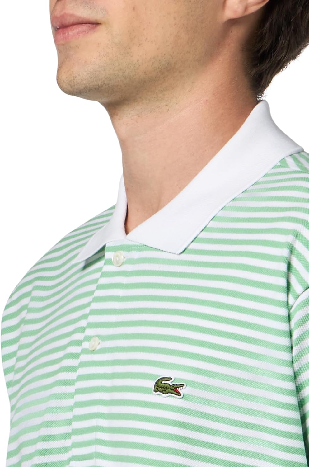 Футболка поло Lacoste L.12.12 в полоску, белый / лимонный — фото 3
