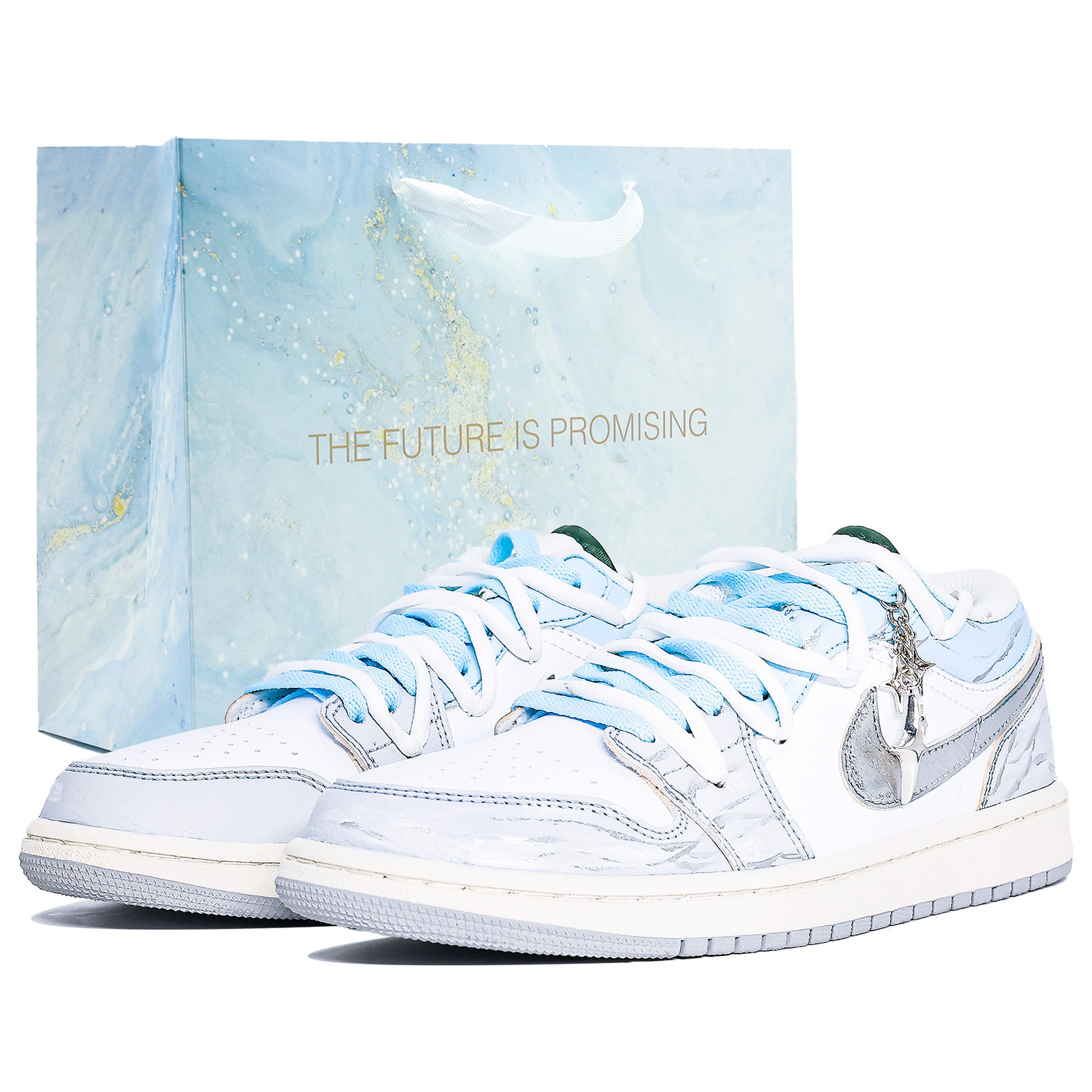 

Jordan Air 1 Abrasion Resistant Low top Vintage Basketball Shoes Unisex Blue Silver