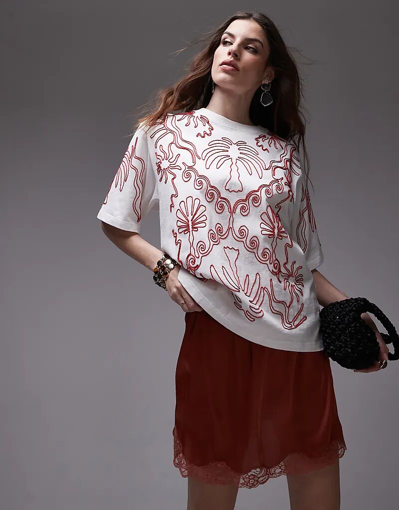 

Футболка Topshop премиум-класса oversize с вышивкой белого цвета для отдыха