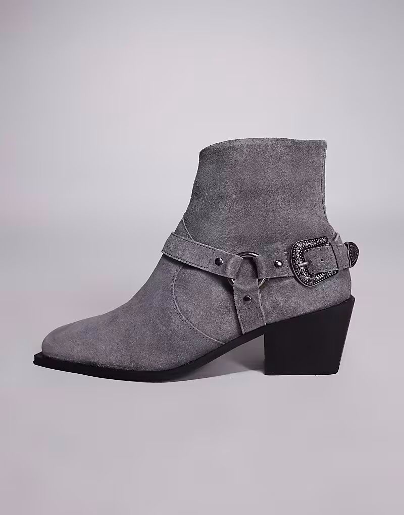 Ботинки челси из серой замши с пряжкой и кубинским каблуком Asos Design — фото 2