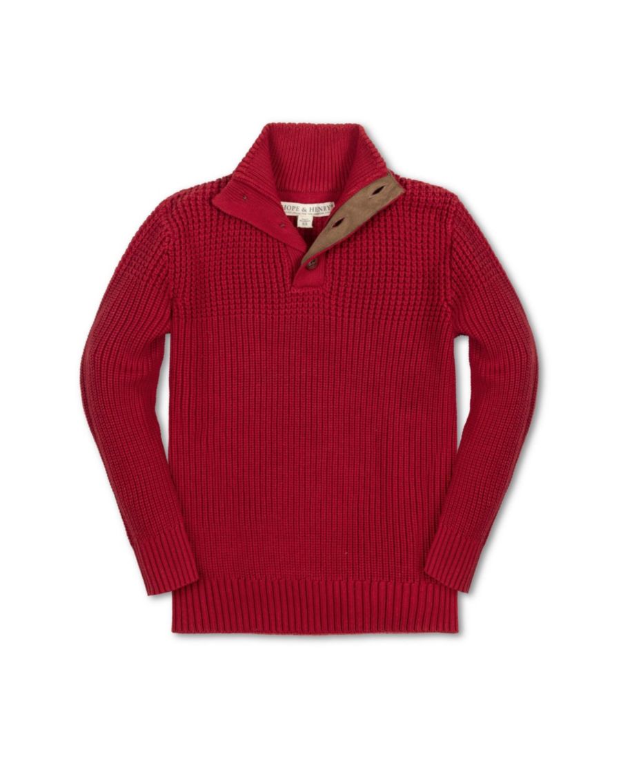 

Детский свитер для мальчиков с длинными рукавами, воротником-стойкой, смешанной вязкой, пуговицами и налокотниками Hope & Henry, Red mix stitch