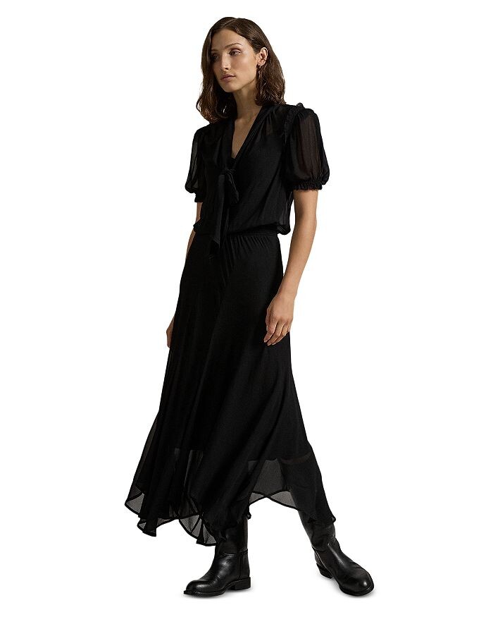 

Платье Lauren Ralph Lauren из жоржета с завязками на шее, черный
