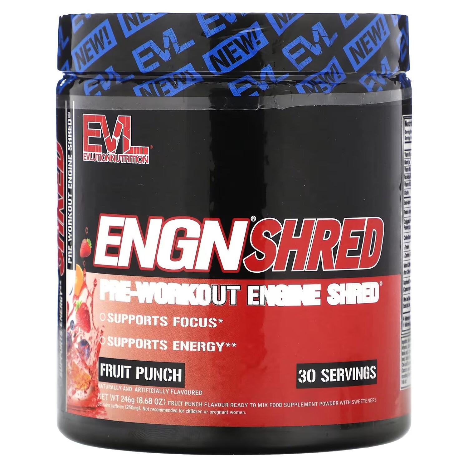 

ENGN Shred, Предтренировочный продукт для двигателя, фруктовый пунш, 8,68 унции (246 г) Evlution Nutrition