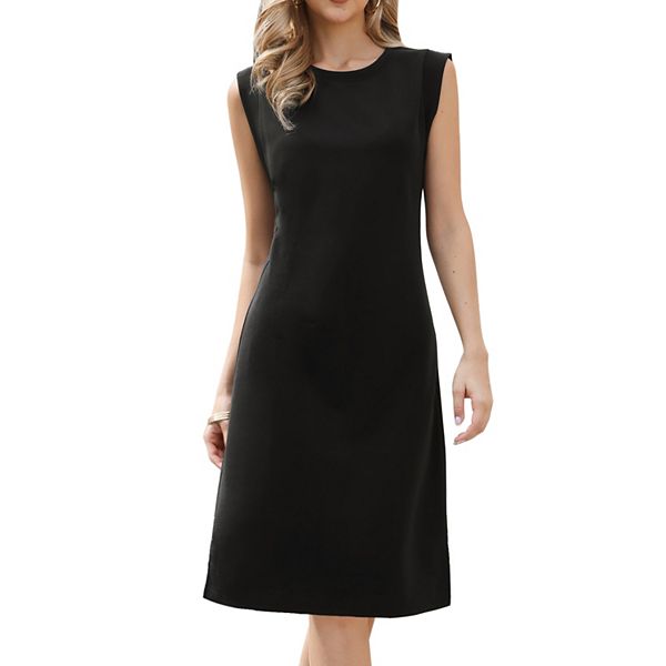 

Летнее миди-платье для женщин без рукавов с круглым вырезом и разрезом Inspire Chic, Black