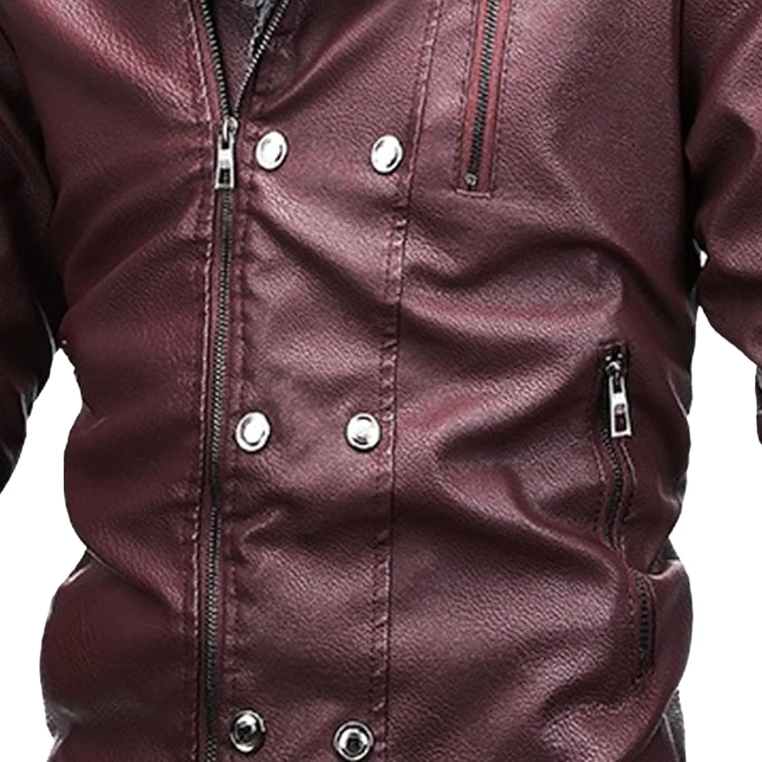 Кожаная куртка-бомбер с лацканами, Slim Fit, винтажная мотоциклетная куртка, Casual, из замши Generic, красный — фото 4