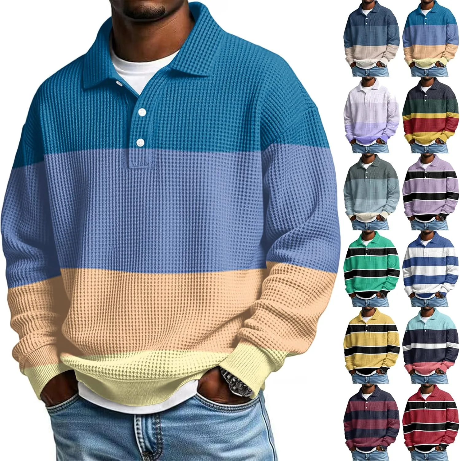 

Waffle Polo для мужчин, цветной блок, Slim Fit Bakgeerle