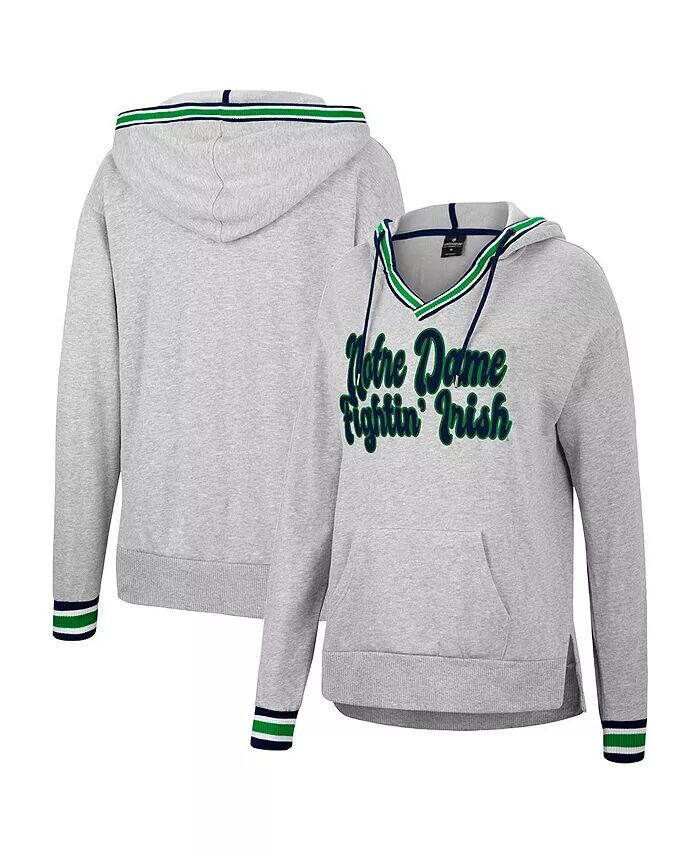 

Женский серый пуловер с капюшоном Notre Dame Fighting Irish Andy Andy с v-образным вырезом Colosseum