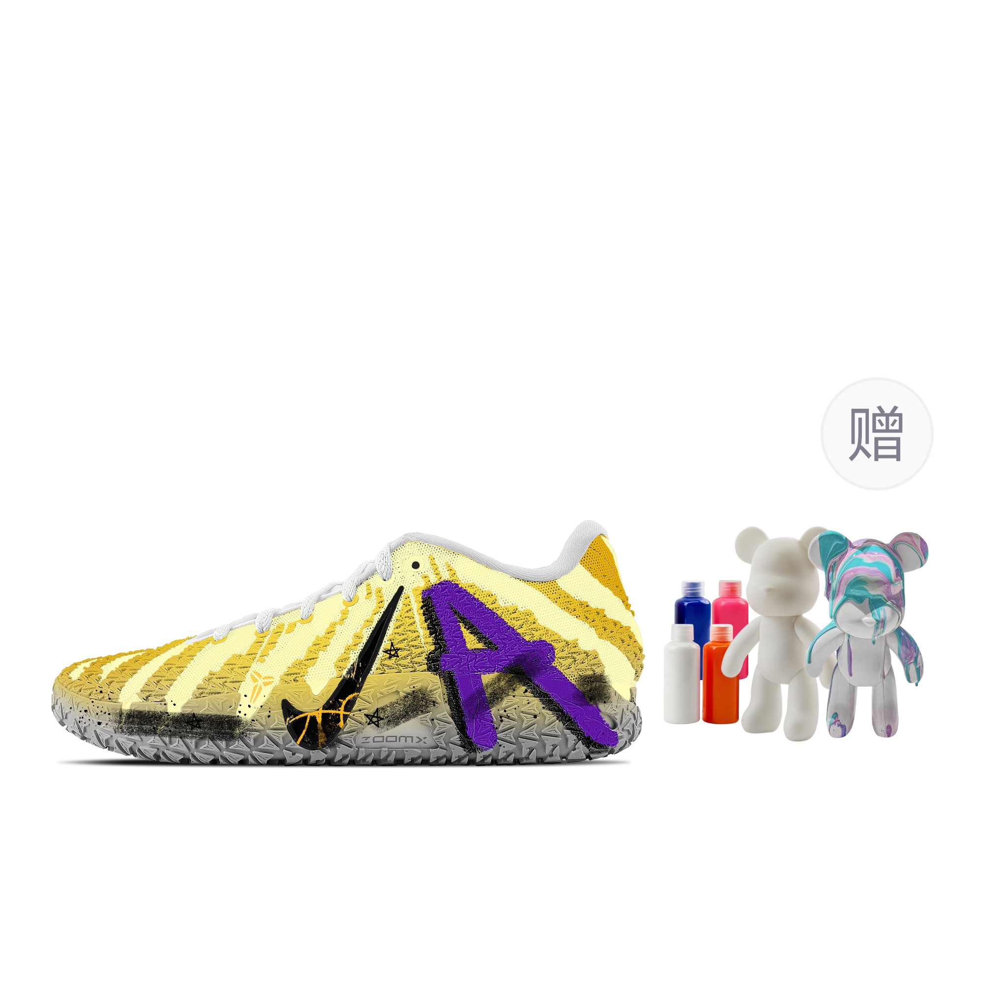 Nike Баскетбольные кроссовки Ja Morant 3 Victory Mamba, Fluid Bear, износостойкие, низкие, унисекс, желто-фиолетовые