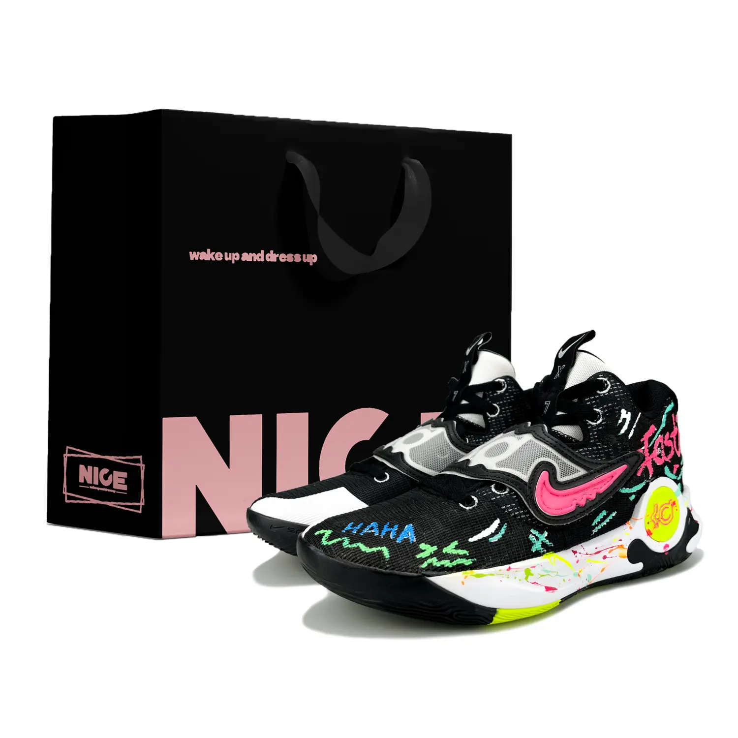 

Nike Баскетбольные кроссовки KD Trey 5 X с низким верхом, устойчивые к истиранию, мужские, черные, розовые