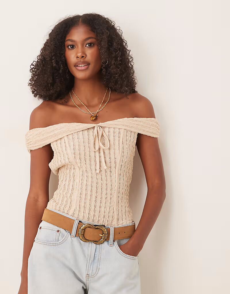 

Фактурный топ-бюстье ASOS DESIGN с завязками в каменном цвете