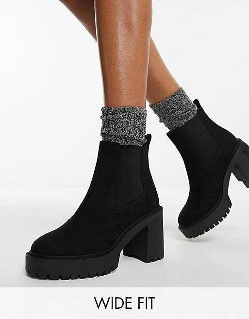 Черные ботинки челси на массивном каблуке ASOS DESIGN Wide Fit Elma