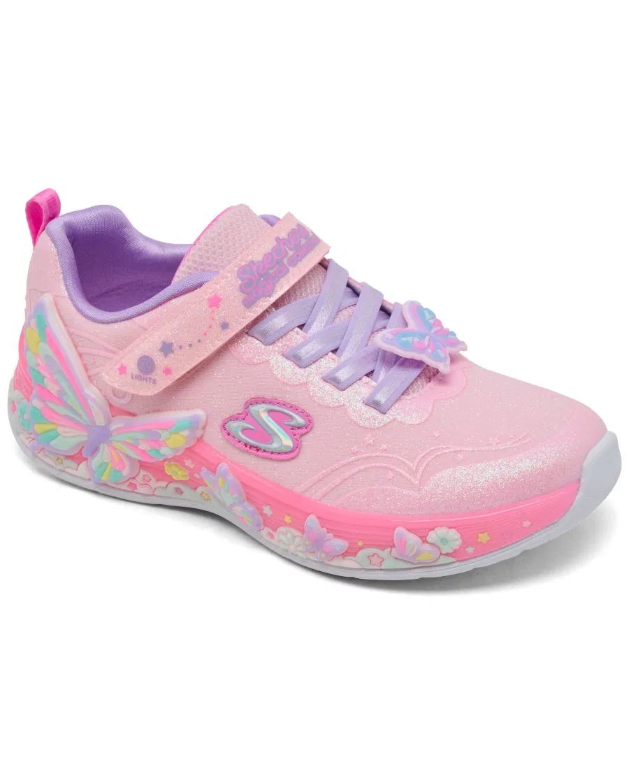 Детские кроссовки S-Lights: Butterfly Bliss с застежкой-ремешком и подсветкой от Finish Line для девочек Skechers, розовый