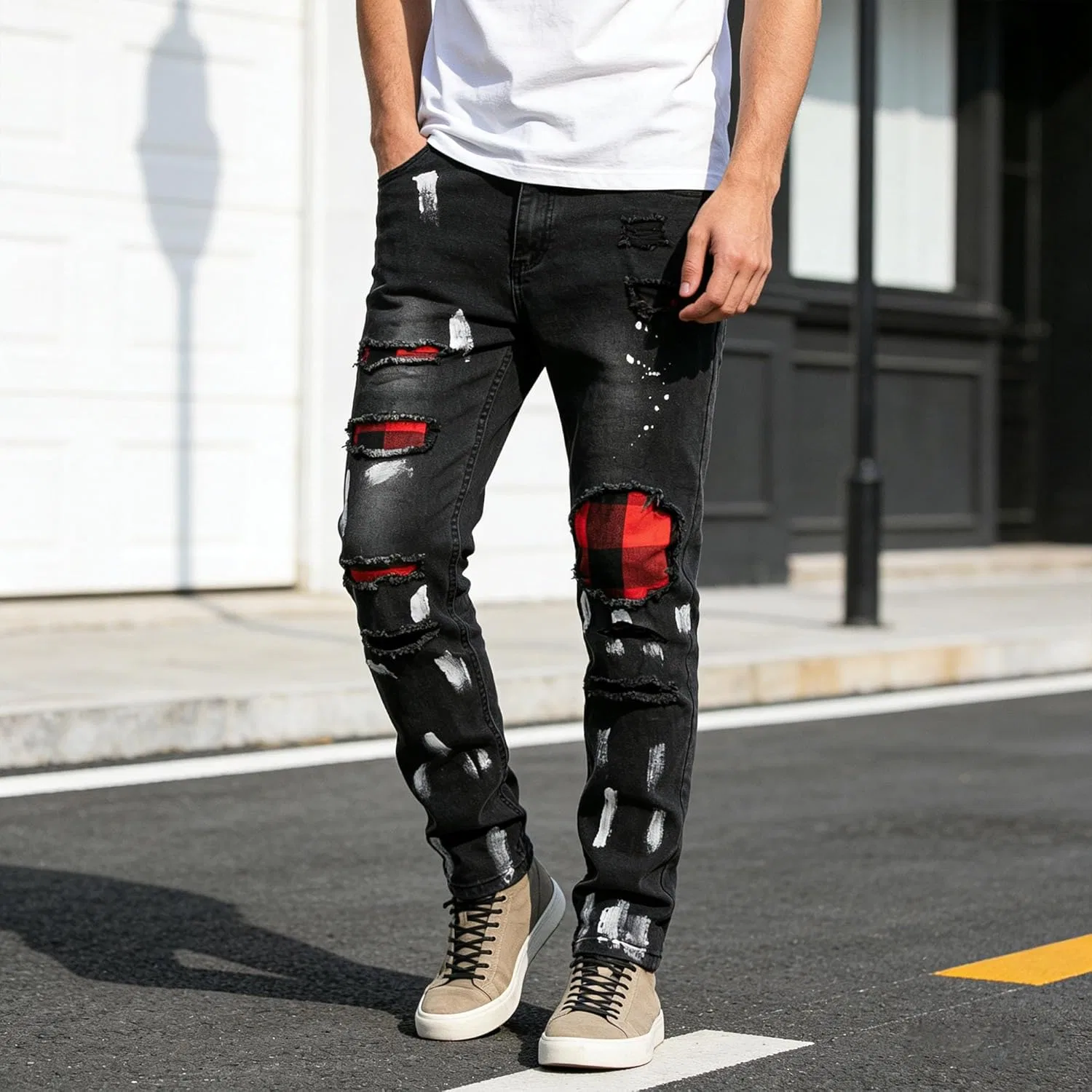 Джинсы Slim-fit Patchwork Black — фото 4