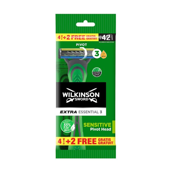 

Extra Essential 3 одноразовые мужские бритвы для чувствительной кожи (4 + 2 шт.) Wilkinson