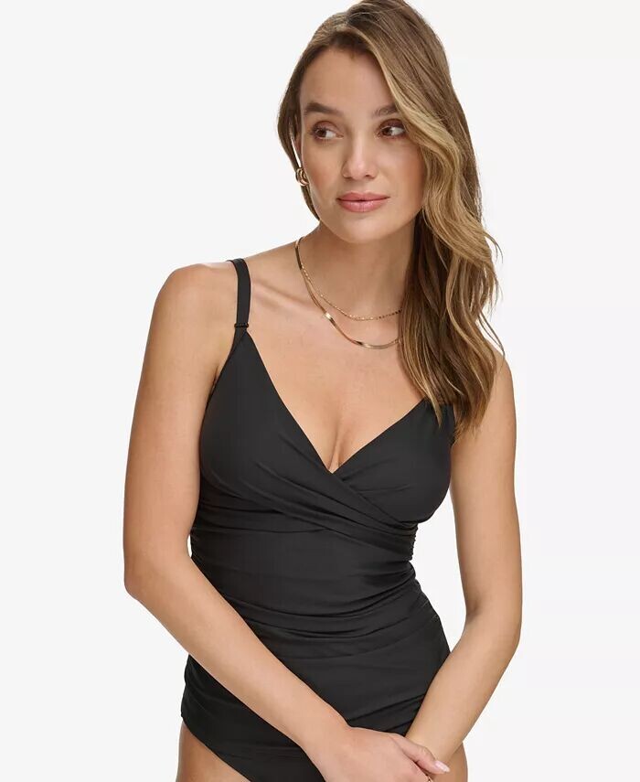 

Женский топ танкини с закручивающейся передней частью DKNY, черный
