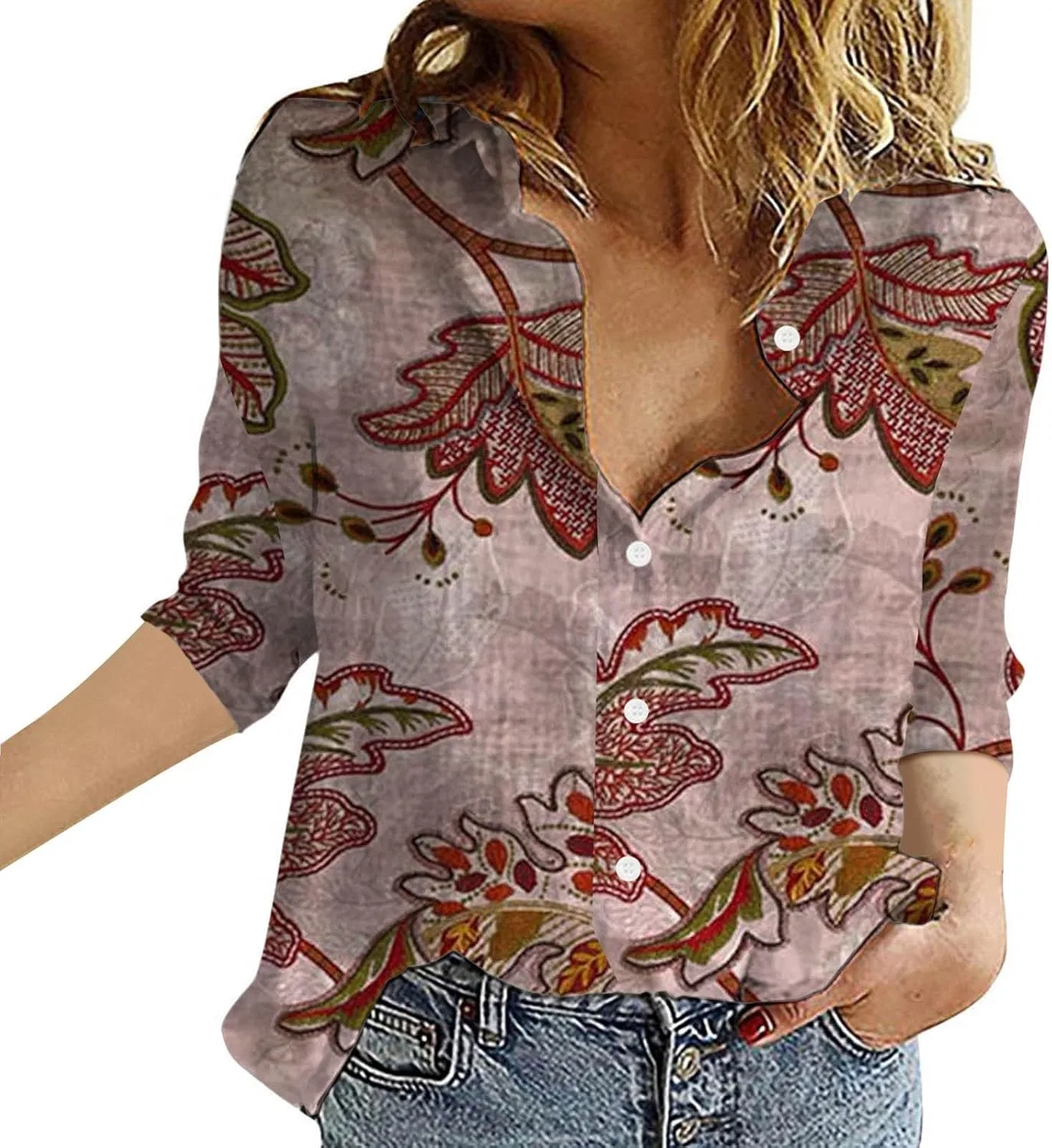 Блуза с длинным рукавом, свободного кроя, красный