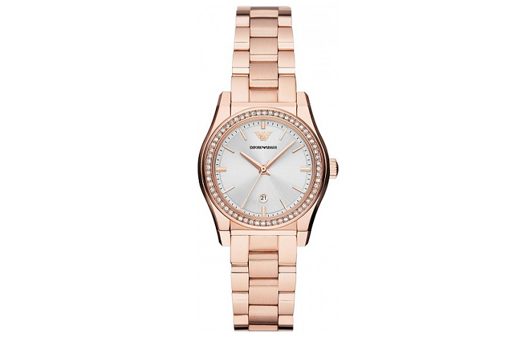 

EMPORIO ARMANI Часы Three-Hand Date Rose Gold-Tone Stainless Steel Watch, White Dial