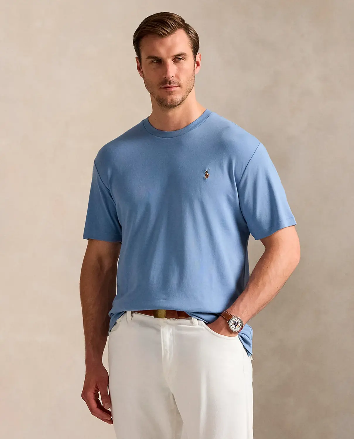 

Футболка из хлопка с круглым вырезом больших размеров Polo Ralph Lauren, голубой