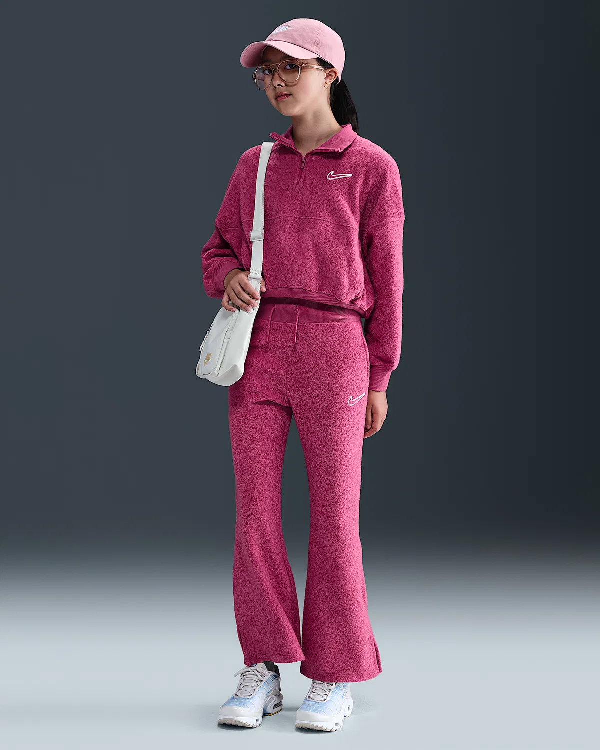 Детская (для девочек) флисовая кофта с длинным рукавом Nike Sportswear, Sweet Beet/White — фото 4