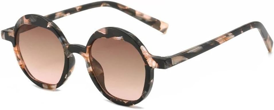 

LVTFCO Винтажная оправа для очков с цветочным леопардовым принтом, женские прозрачные очки, модные круглые солнцезащитные очки с градиентным цветом, защита от УФ-излучения UV400, 3