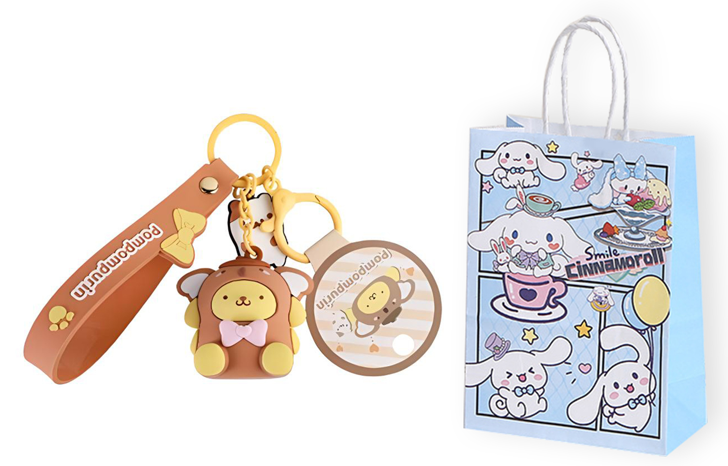 

Sanrio Подвеска Hello Kitty My Melody из мягкого винила Унисекс, Pompompurin+Exquisite Shopping Bag