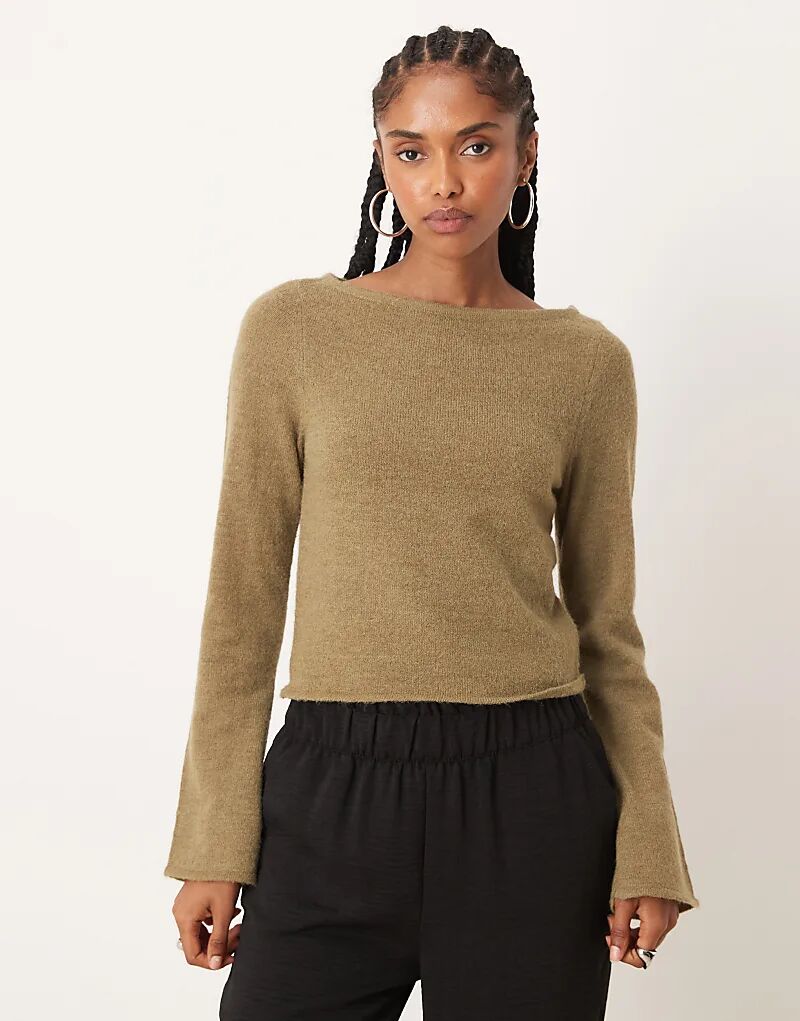 

Топ свободной вязки с косым вырезом ASOS DESIGN оливкового цвета