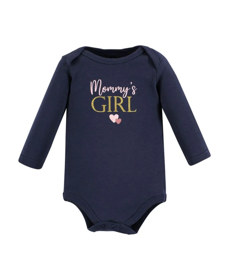 Комплект из 3 хлопковых боди с длинными рукавами Hudson Baby, girl mommy розовый темно-синий 3-pack — фото 4