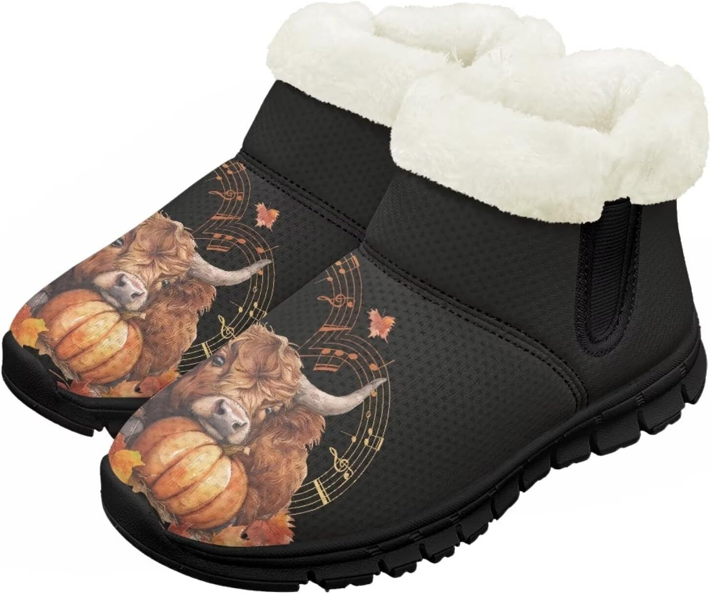 

Мальчики Девочки Зимние теплые ботинки Нескользящие легкие уличные ботинки для ходьбы в холодную погоду Chririnla, Pumpkin Highland Cow