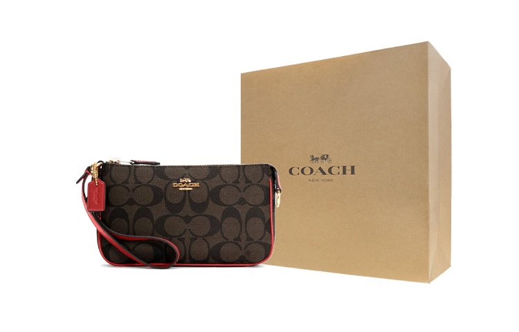 

COACH Нолита холщовая с кожаной сумочкой на запястье через плечо клатч маленький размер женская темно-коричневая