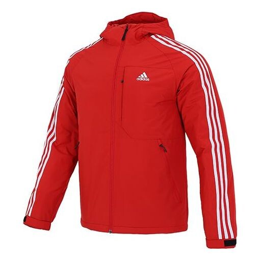 

Пуховик adidas 3st Down Jkt Logo Printing Pocket Stripe hooded down Jacket Red, красный
