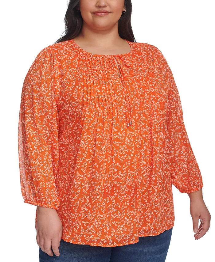 

Блузка с защипами и круглым вырезом Plus Size Tommy Hilfiger, оранжевый