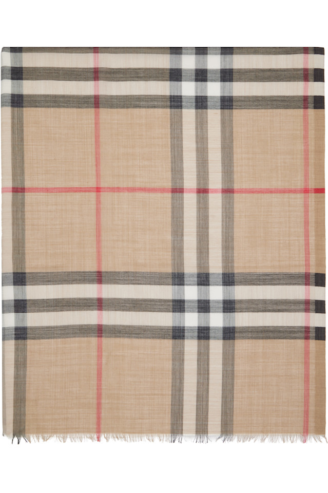

Burberry Бежевый широкий клетчатый шерстяно-шелковый шарф