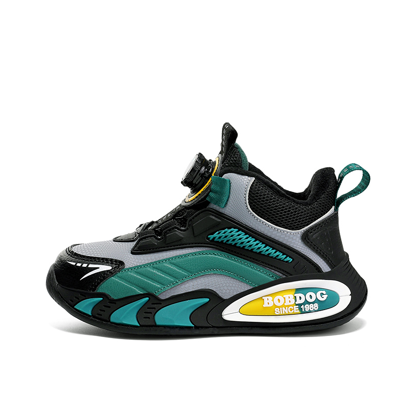 

Нескользящие, амортизирующие, износостойкие, теплые, среднего размера, детские кроссовки для повседневной носки BOBDOG, черный/синий