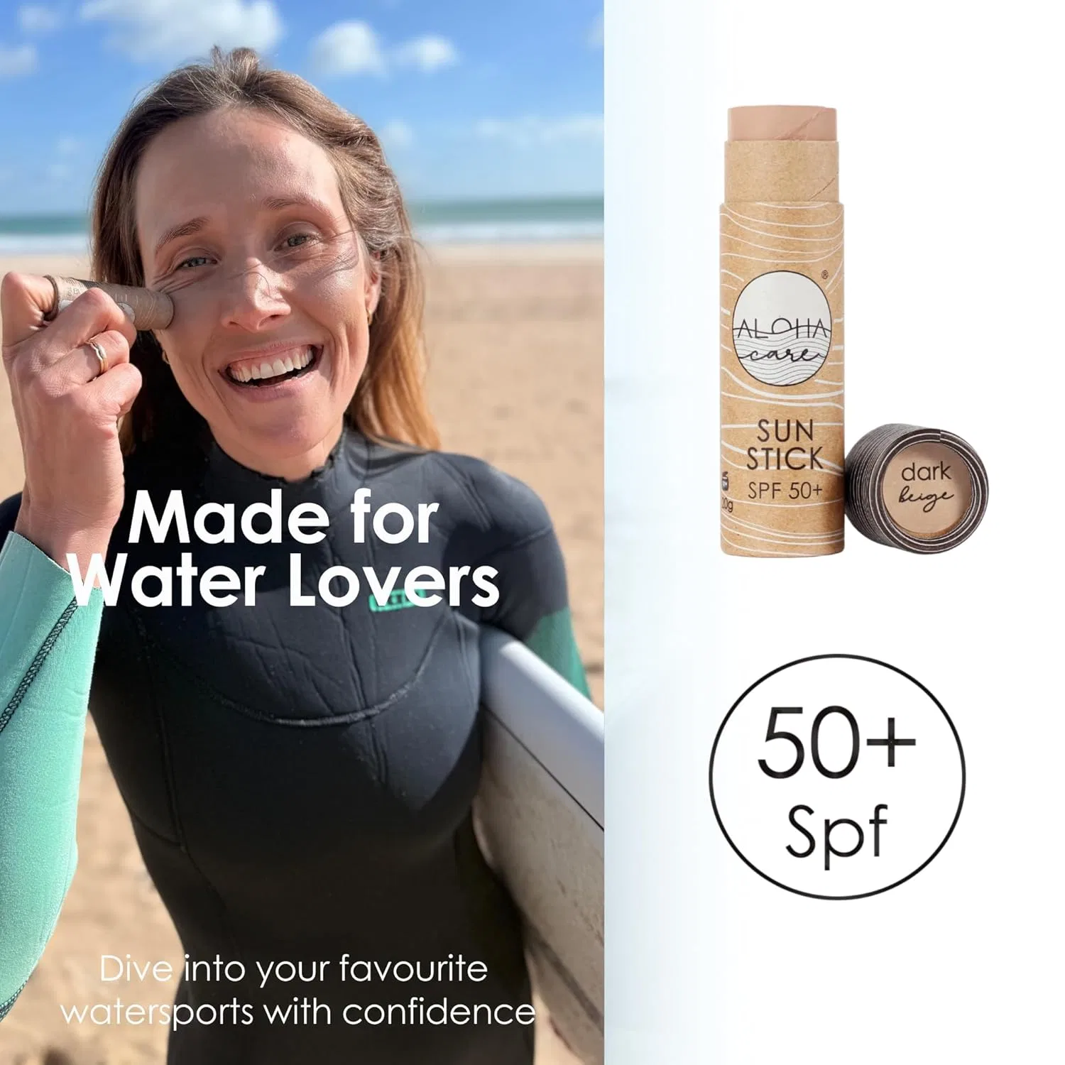 Минеральный солнцезащитный стик «Aloha Sun Stick SPF 50+» для водных видов спорта Aloha Care, Dark Beige — фото 2