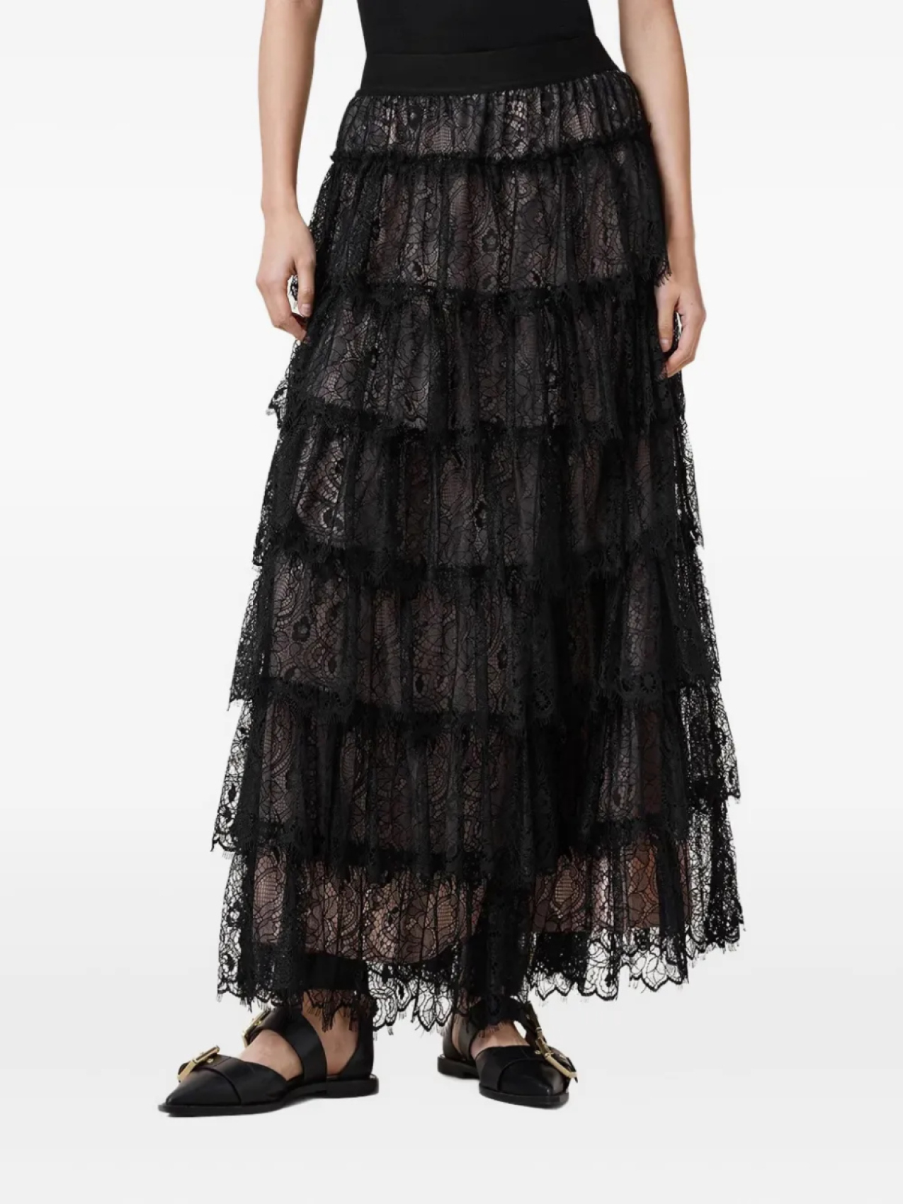 

AllSaints ярусная юбка макси Rory с кружевом, черный