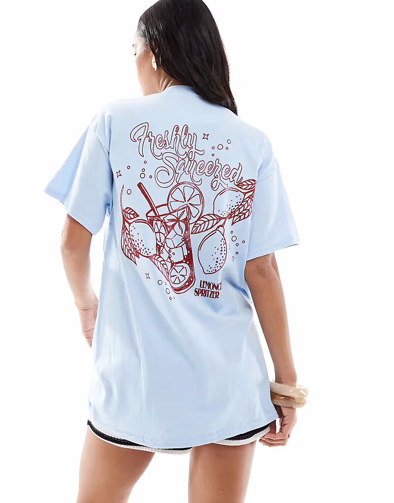 

Мисс Селфридж свежевыжатая летняя футболка свободного кроя с рисунком синего цвета Miss Selfridge