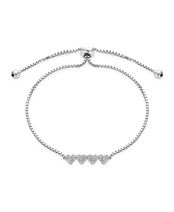 

Изящный миниатюрный браслет-боло с микропаве из кубических цирконий и четырьмя маленькими сердечками для женщин, браслет из стерлингового серебра с регулируемой застежкой-шариком Bling Jewelry, colorless